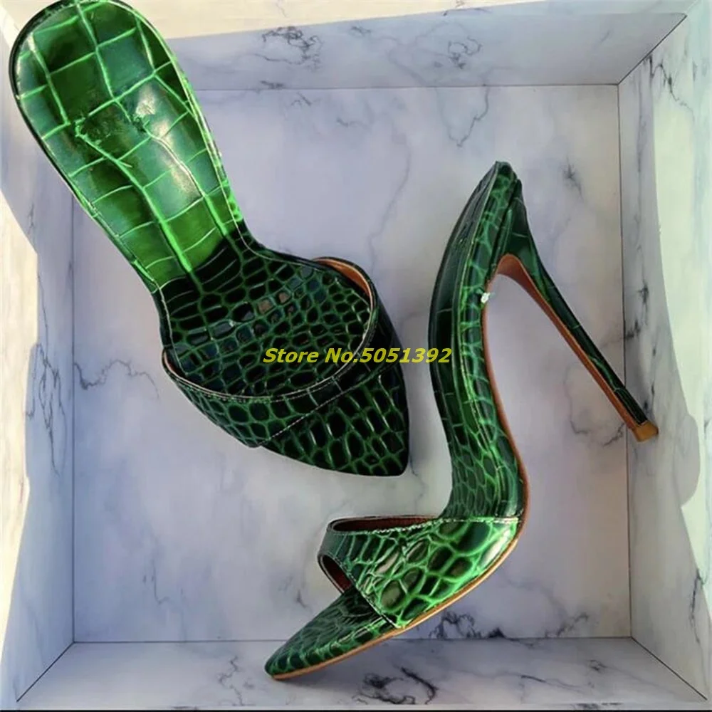 

Thin Heels Pointed Crocodile Print Slippers Slip On Gold Hot Sale Fashion Women Summer Slides Stiletto Heel Women Shoes