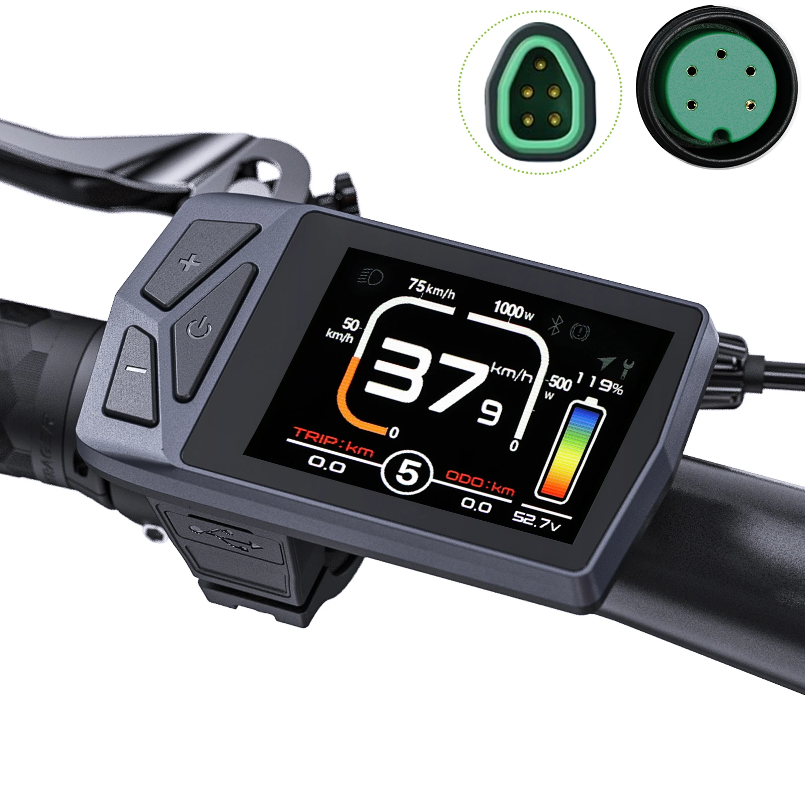 EKD01 Afficheur E-Bike UART / CAN / Tongsheng Bluetooth Nav. 9 Langues LCD Ordinateur EBicycle Pour BAFANG Motor Kit Contrôleur Intelligent 9-Pas avec Port de Charge Type-C pour Moteurs Mid/Hub-Drive Kits Conversion