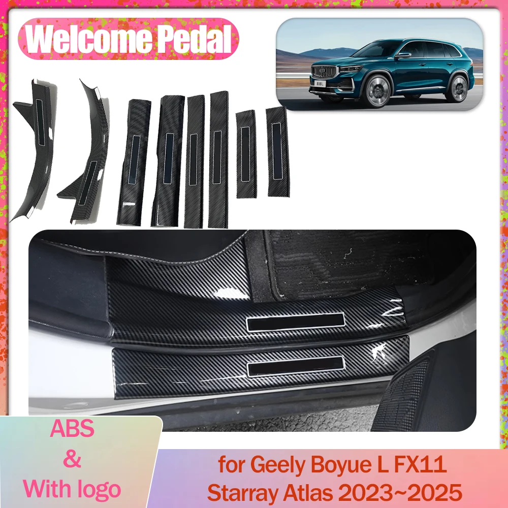 Car Welcome Pedal for Geely Boyue L FX11 Starray Atlas 2023~2025 Sill Scuff Threshold Guard Plate Trim Strips Sticker Accessorie