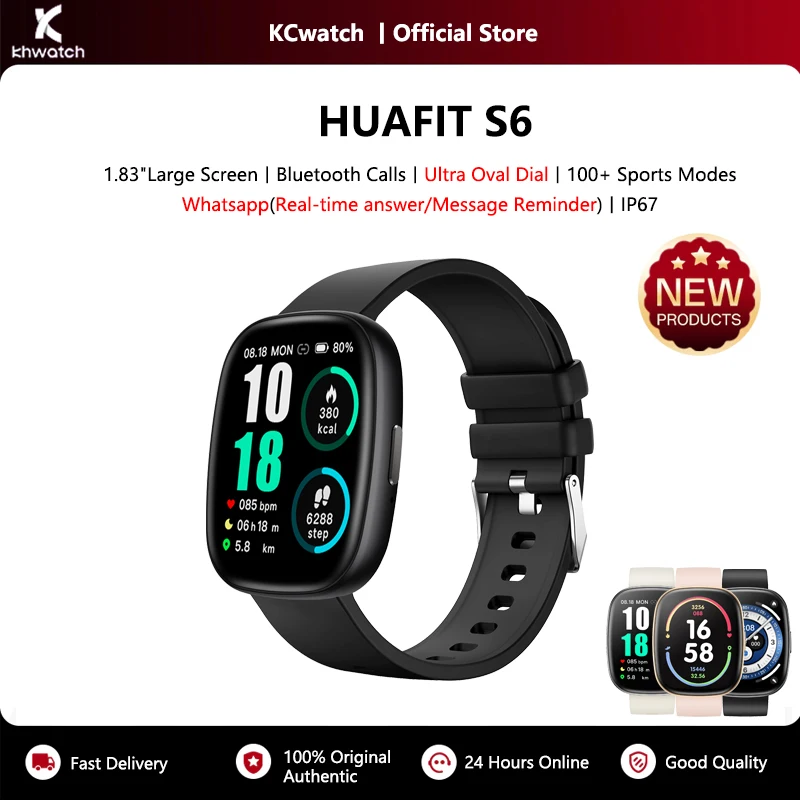 

KHwatch S6 Смарт-часы 1,83-дюймовый большой экран Bluetooth-напоминание о вызове умный голосовой помощник IP67 фитнес-отслеживание умные часы