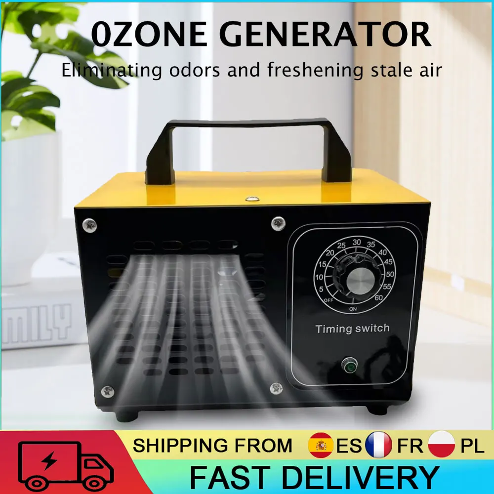 Generador de ozono de 60000 mg/h, ozonizador industrial, purificador de aire portátil con ozono para el hogar, coche, eliminación de olores de mascotas, enchufe europeo