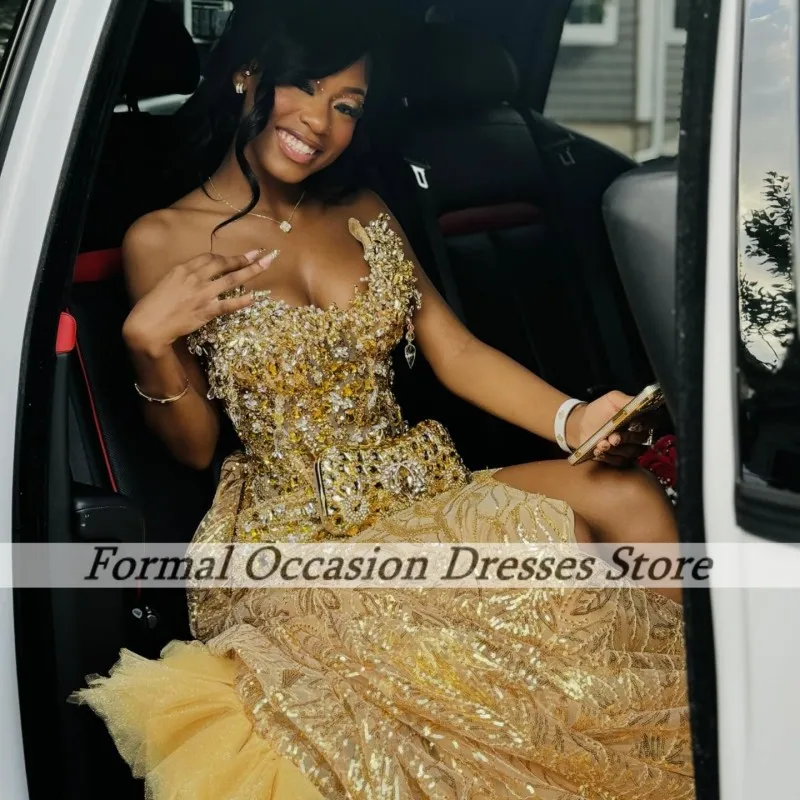 Luxurious Black Girls Prom Dresses With Detachable Train Sequin Crystal Party Gowns Satin Evening Dress Sweetheart Customized image 6