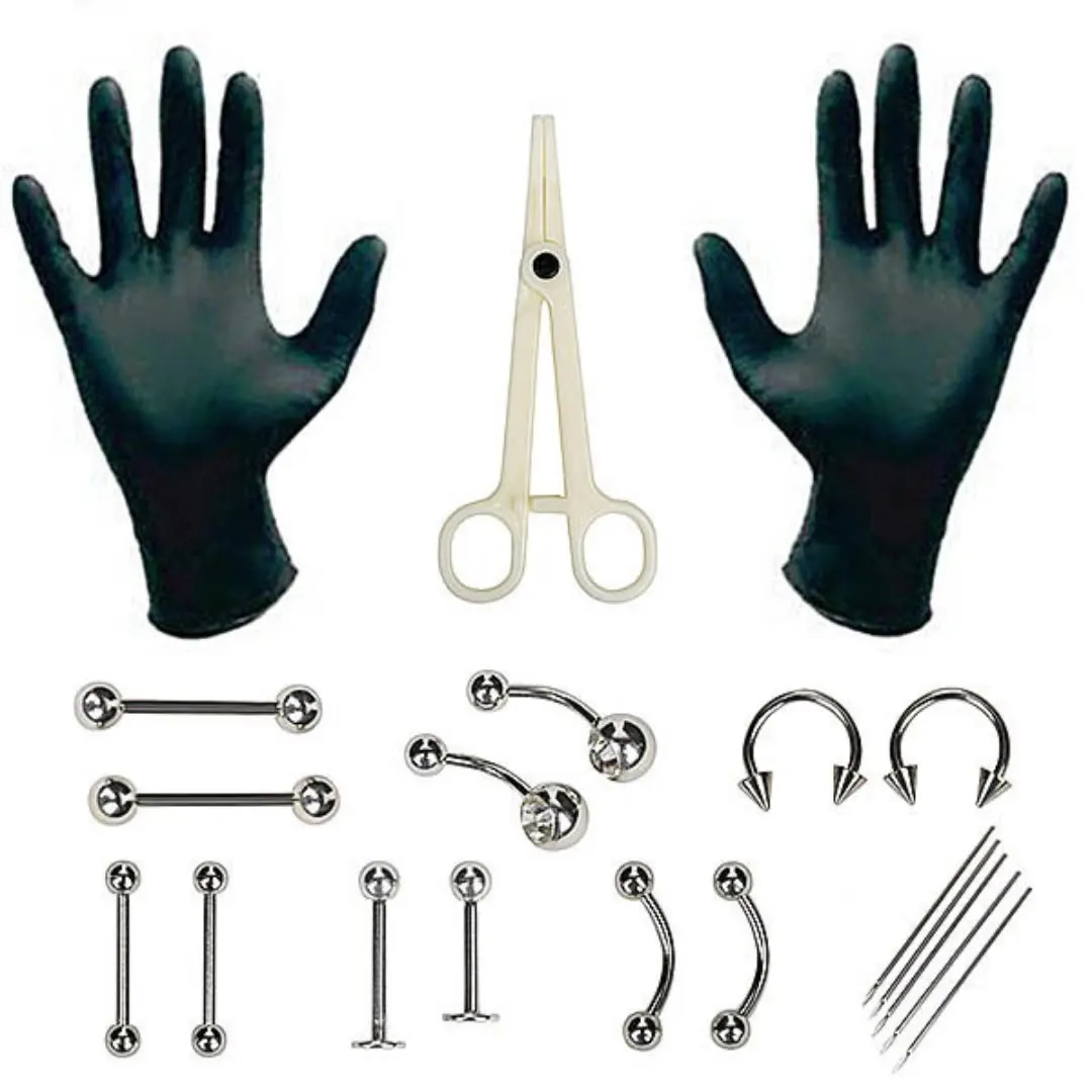 1set Body Piercing Clip Kit Tool Disposable Professional Body Piercing Needles Clamp Gloves Tools Ear Tragus Nose Eye Piercing