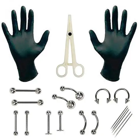 1 set kit clip per piercing al corpo strumento monouso professionale aghi per piercing al corpo morsetto guanti strumenti orecchio trago naso piercing all'occhio
