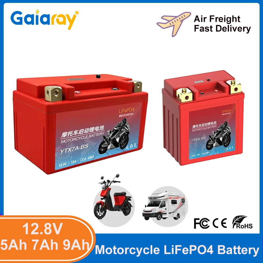 

12.8V 5Ah 7Ah 9Ah Motorcycle Battery LiFePO4 Scooter Starter CCA 200A-400A Built in BMS Lithium Battery Voltage Protection ATV
