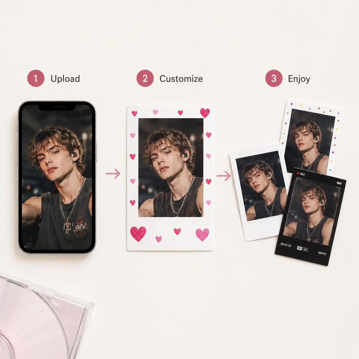 Instant Photo Printer for Couples, Prints 5 Photos with White Borders, Custom Photo Paper,Suitable for Partners Friends image 4