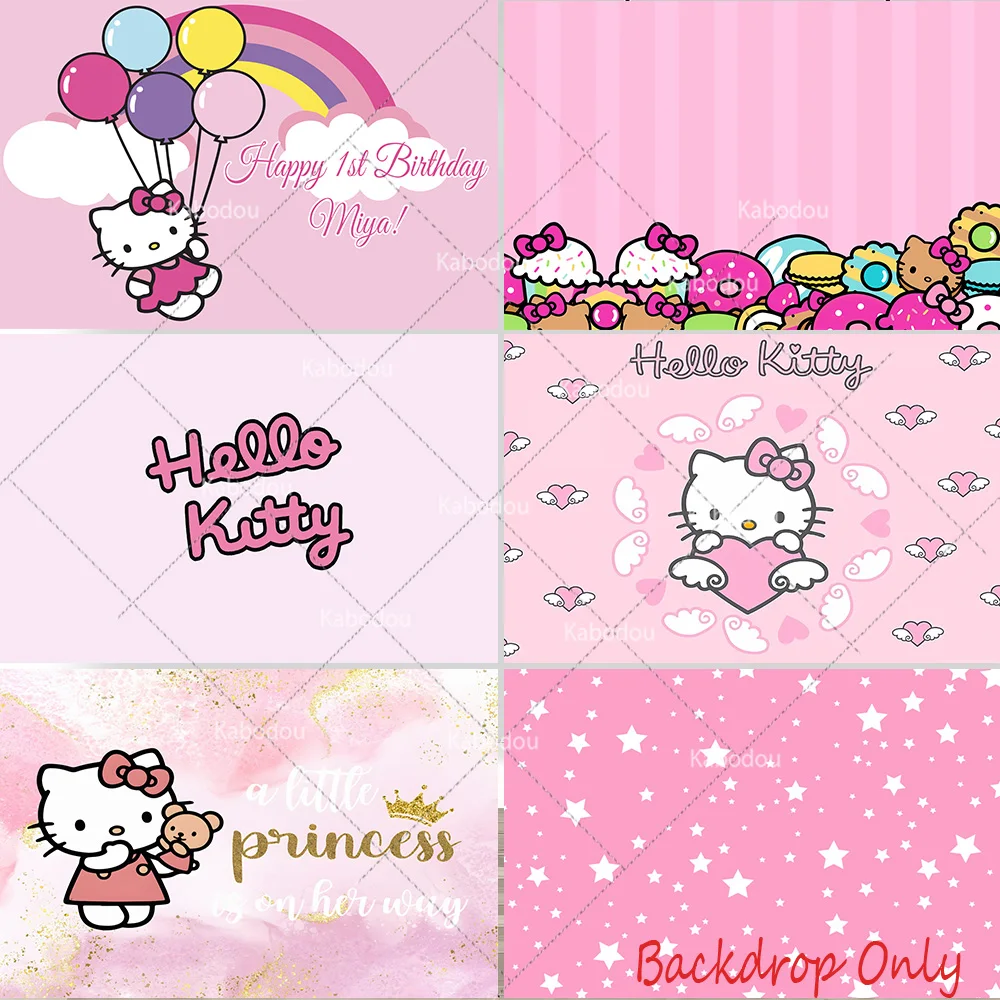 

Hello Kitty Backdrop Pink Cartoon Birthday Party Banner Girl Wall Decor Kawaii Photography Background Fabric Poster