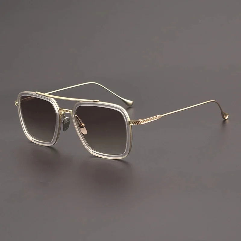Stervormige parallelle balk grote frame pilotenbril voor dames 006 designer handgemaakte bijziendheidsbril puur titanium UV400 herenbril - afbeelding 2