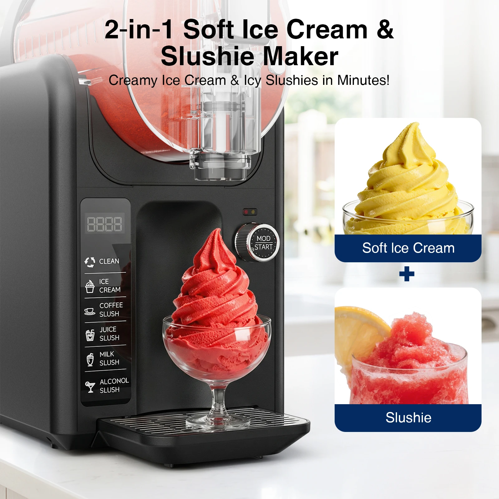 Slushie Machine for Home No Ice Needed,Frozen Drink Maker with LED Display & 6 Pre-Set Programs,Quiet Compressor Slushy Machine