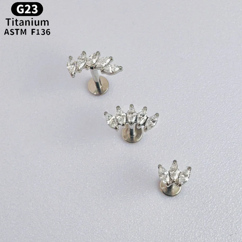 NORYAN ASTM F136 Titanium 5A Marquise CZ Crown Cartilage Earring 16G Cluster CZ Flat Back Helix Stud G23 Nose Piercing Jewelry