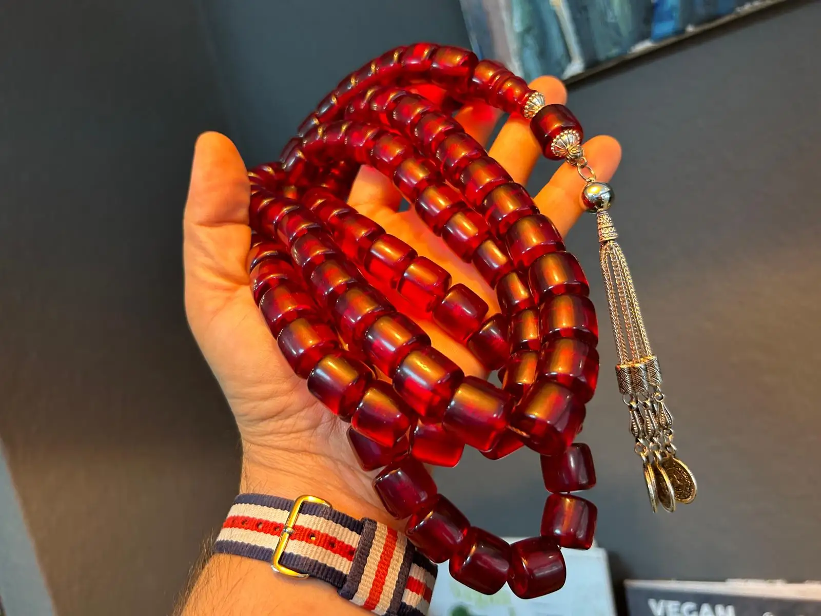 100 Red Bakelite Ottoman Rare Faturan  German Amber Sandalous Misbaha Prayerbeads Rosary Tasbih Tesbih İslam Subha T43