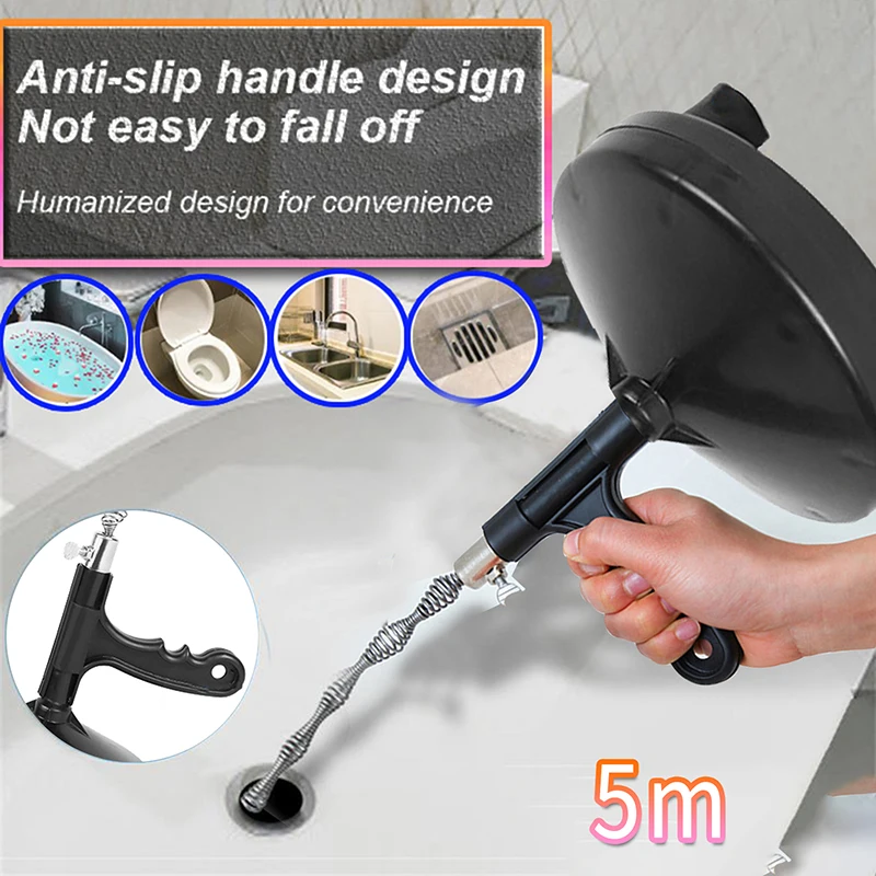 5 M Pipe Plunger Sewer Blockage Dredge Cleaning Tools Kitchen Sink Plumbing Manual Cleaner Bathroom Toilet Drain Unblocker