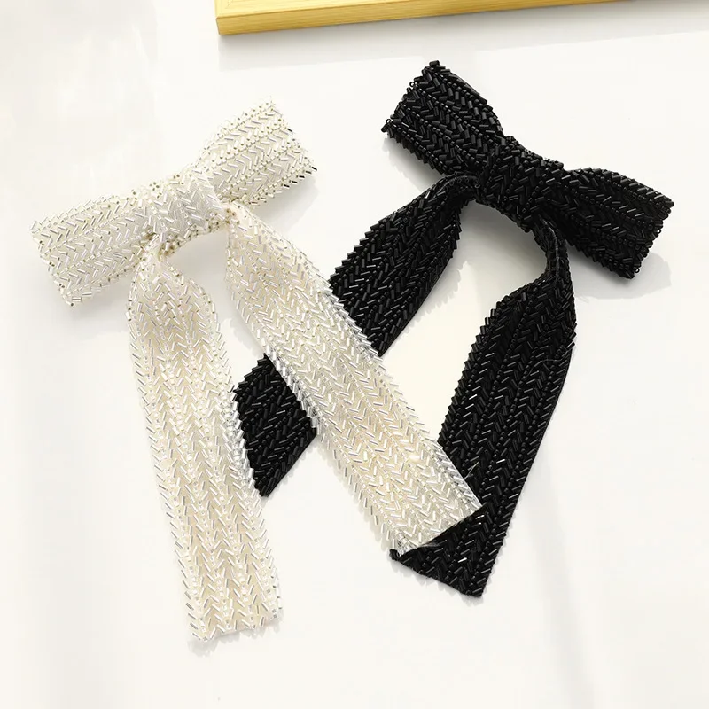 Nowe koraliki do kokardki do włosów klipsy solidny europejski, modny stroik perły tkactwo spinki do upięcia włosów klipsy włosy w koński ogon Ornament Barrettes — zdjęcie 2