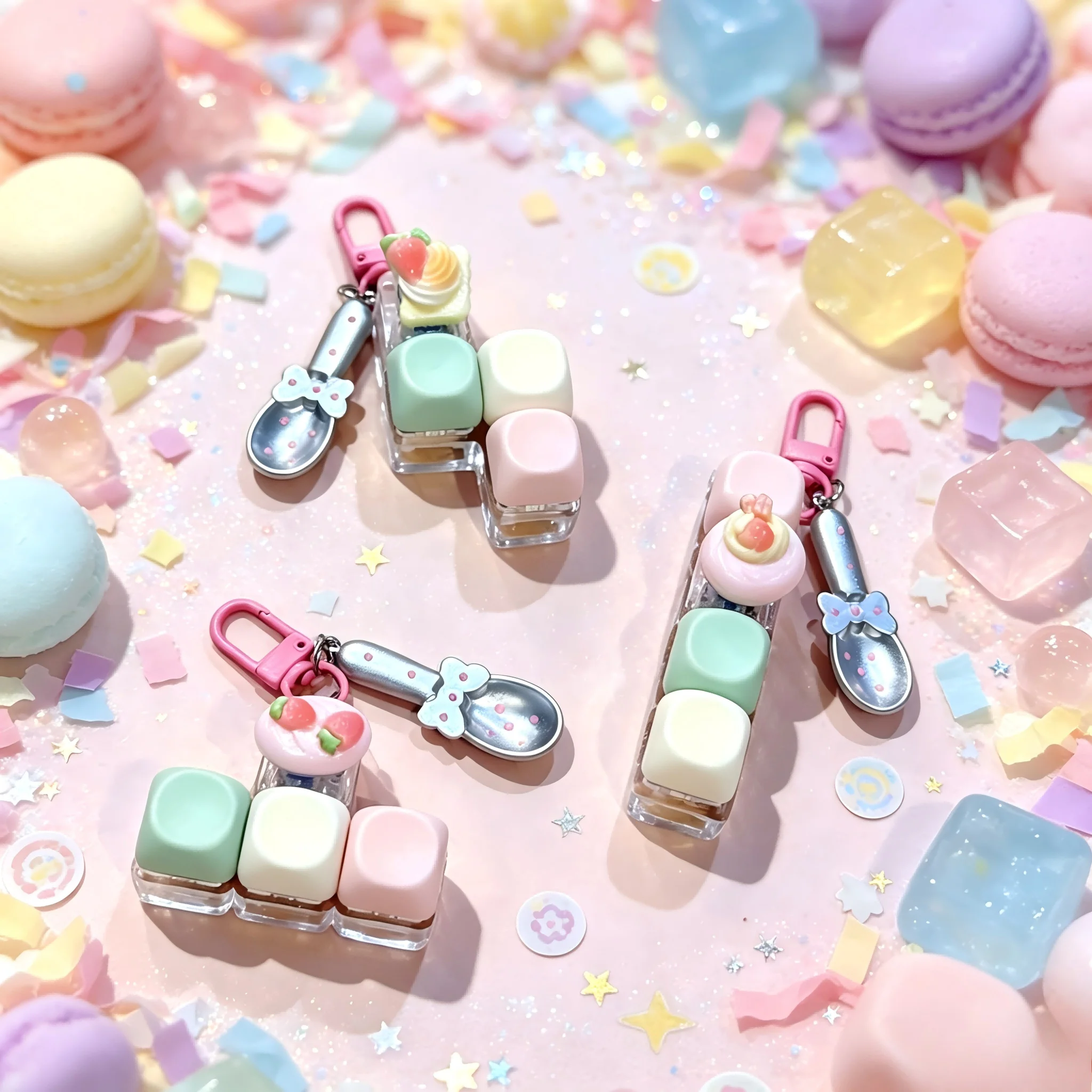 Dopamine Dessert Fidget Toy, Switch Tester Press‑Button, Stress Relief Keychain Bag Pendant