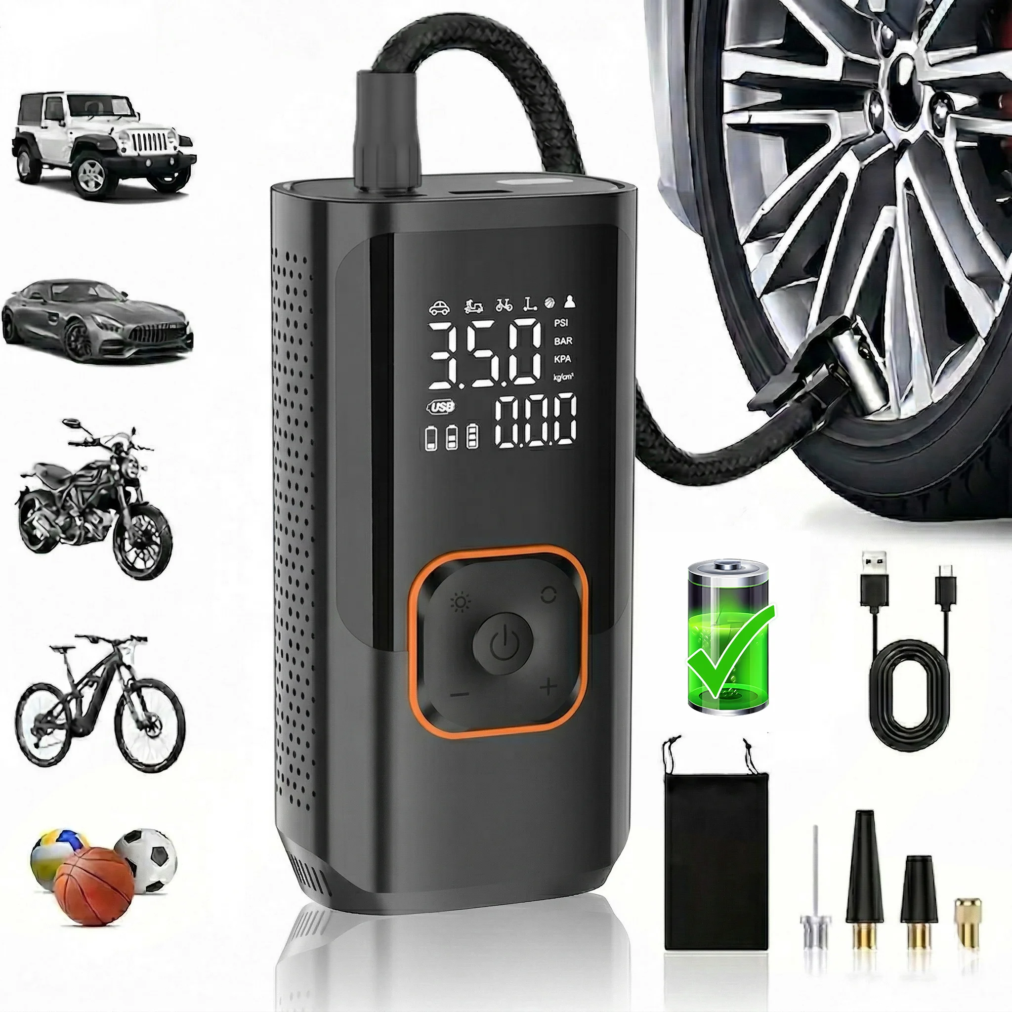 

[Qenrix] D4 Portable Tire Inflator Air Compressor, 150PSI Cordless Air Pump with Digital Pressure Gauge & LED Light, Fast Inflat