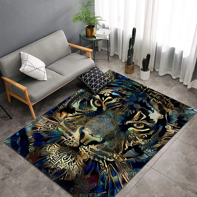 The Tiger Panther Trippy Head Art Lion Of Judah Perfectly Beastly Wild Animal Lightweight Flannel Floor Rugs By Ho Me Lili