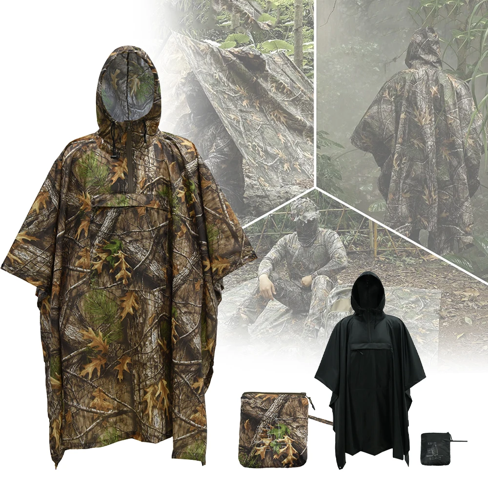 

Tactical Hunting Raincoat Three-in-one Chest Pocket Waterproof Cape with Hood Camping Camouflage Mountaineering Adult Raincoat