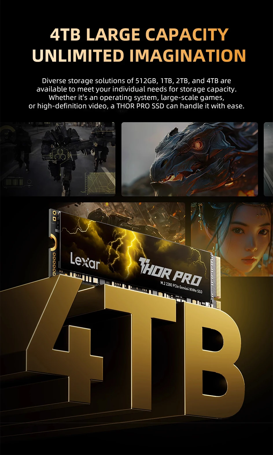 Lexar THOR PRO SSD 7000 MB/s PCIe 4.0x4 NVMe M.2 2280 512 GB 1 TB 2 TB 4 TB interne Solid-State-Festplatte für PC – Detail 6