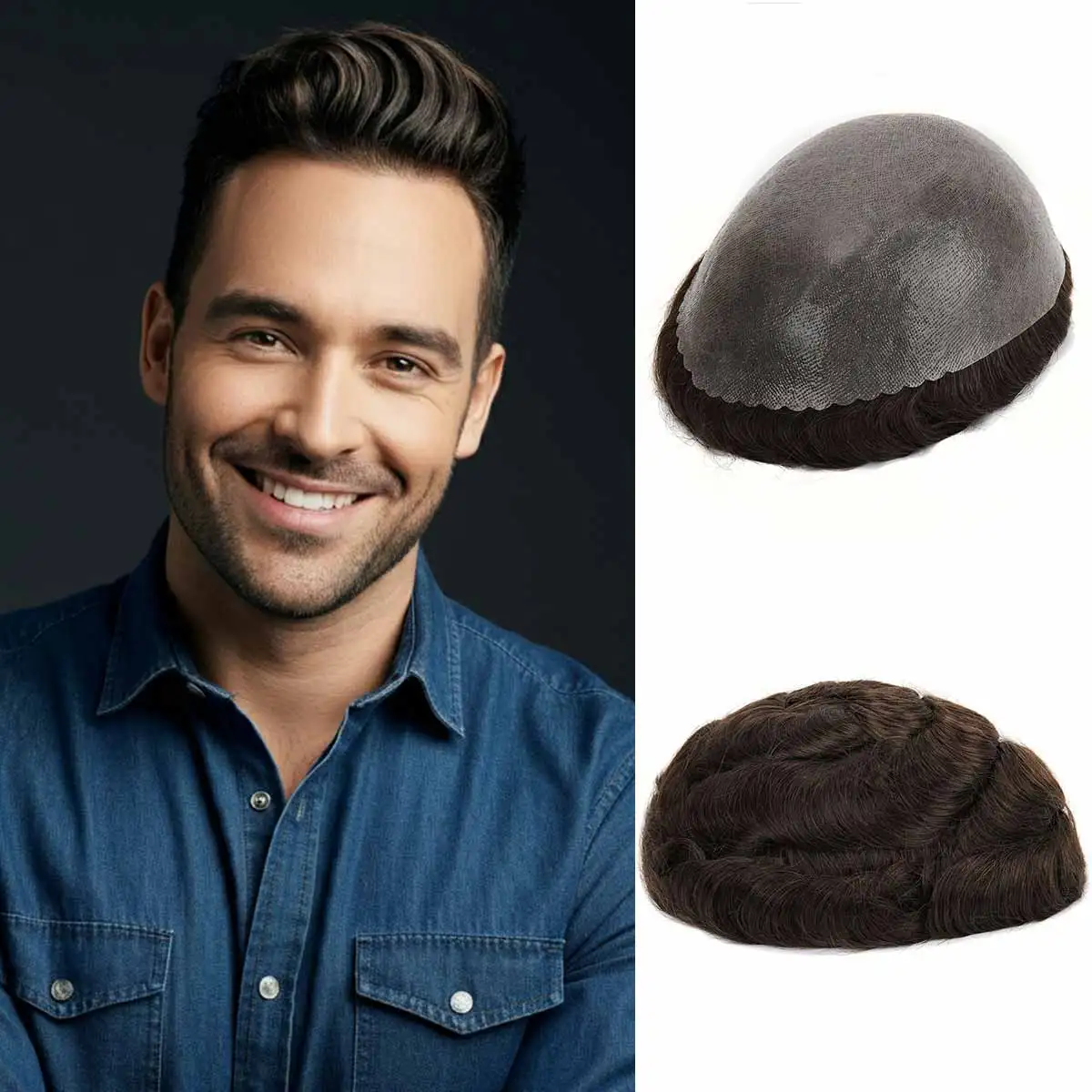 

TUS04 Mens Hairpieces 0.10mm Skin with Full Hair The Most Durable Among Skin Hair Systems Indian Remy Human Hair Toupee