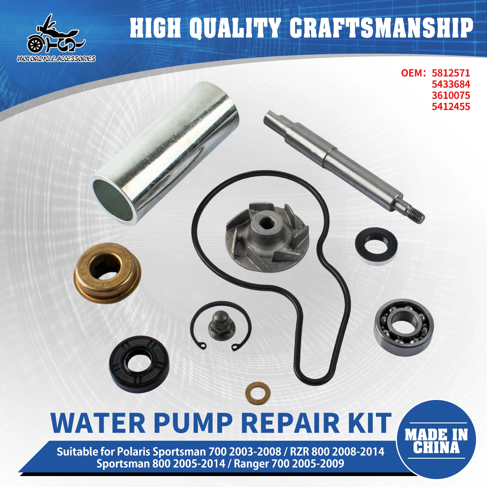 

SJ Water Pump Rebuild Kit Impeller Seal Driver For Polaris Sportsman 600 700 800 Ranger 700 800 RZR 800 Frontier 5812571 3610075