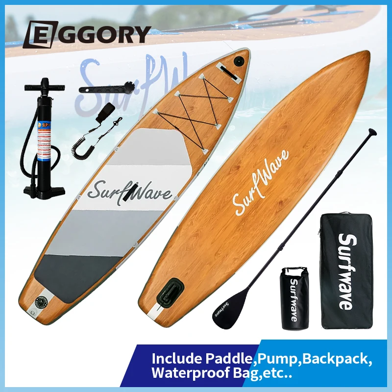 Non-Slip Inflatable Stand Up Paddle Board, Touring Board, Wood Pattern, Boat Wakeboard, Longboard Suits, Surfing