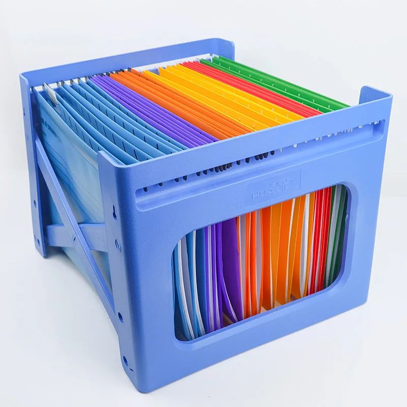 حامل ملفات سطح المكتب البلاستيكي HUAJIE A4/FC، منظم قابل للطي، حامل ملفات معلق أزرق موفر للمساحة للمستندات والأوراق المكتبية