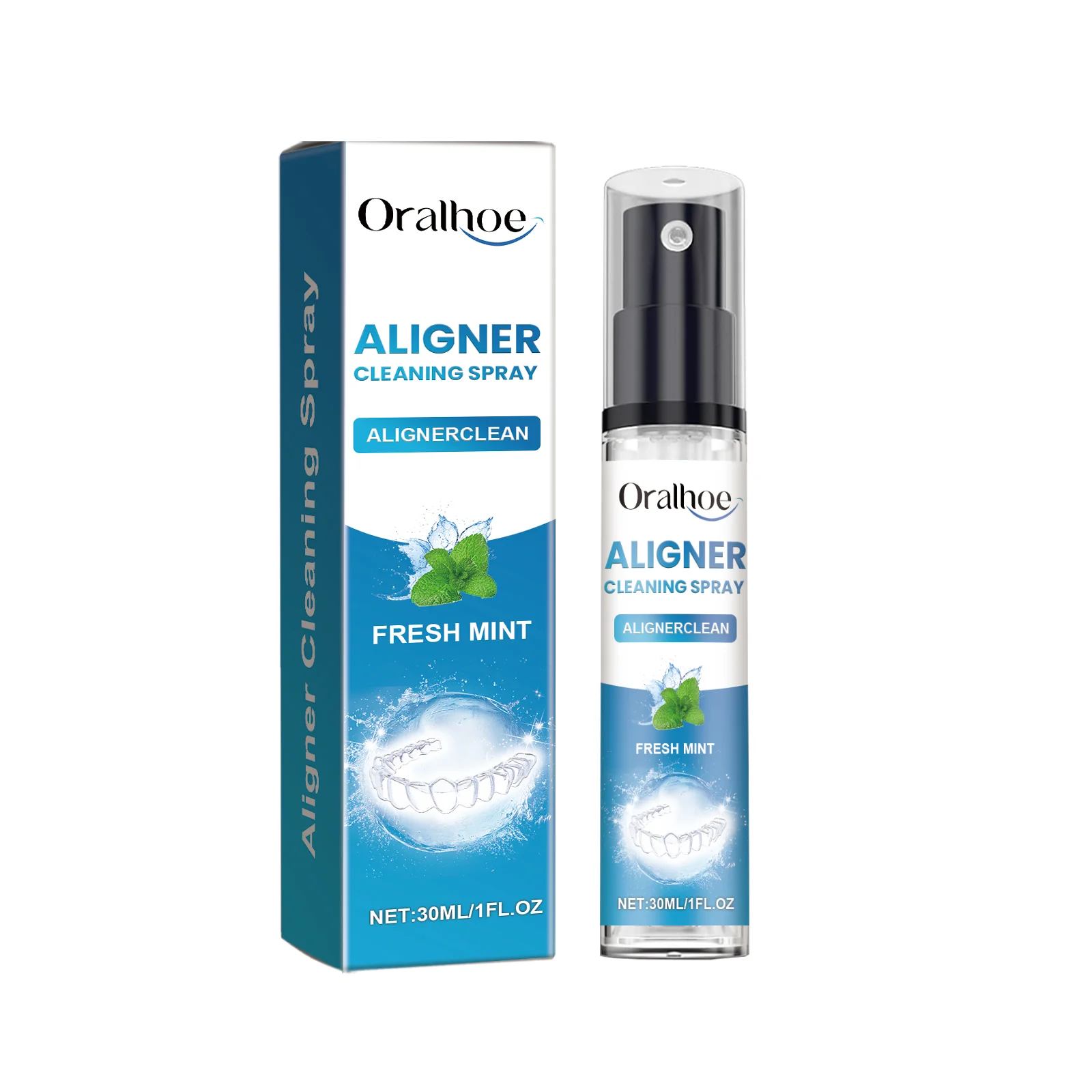 Oralhoe 30 ml Zahnspange-Reinigungsspray, gefälschter Zahnfleck, schlechte Entfernung, Pflege, Hygiene, erfrischende falsche Zähne, Aligner-Reinigungsspray