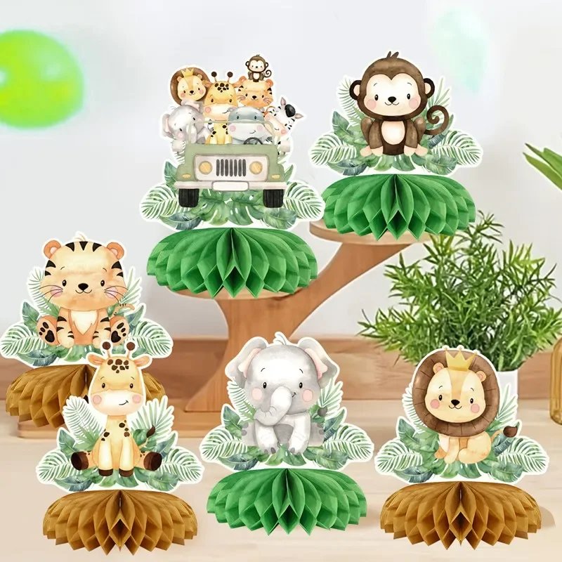 Jungle Dieren Honingraat Desktop Decor Jungle Verjaardagsfeestje Decor Kids Baby Shower 1e Verjaardag Wild Een Safari Feestartikelen - afbeelding 2