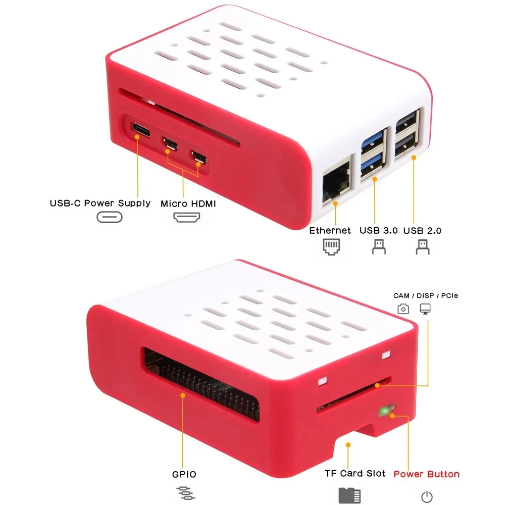 Raspberry PI5  Pi 5 Case Red WhiteShell with Temperature Controlled Fan Support Cluster Stacking for RPI 5 Pi5