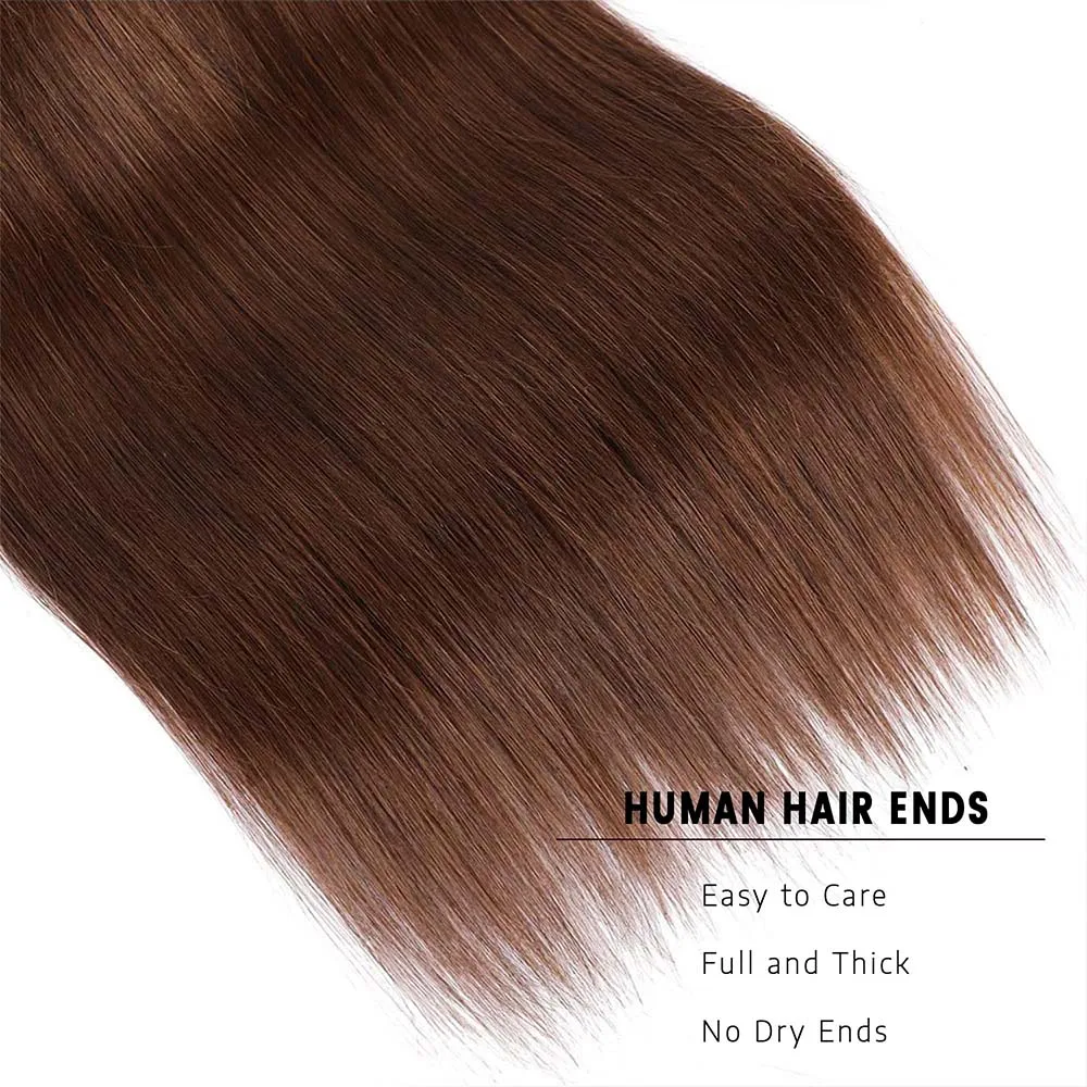 شعر بشري مفرود 1 3 حزمة بني # 4 وصلات شعر بشري بكر غير معالج بلون الشوكولاتة، لحمة مزدوجة للنساء