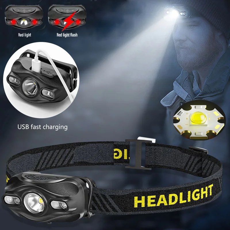 Head Lamp Led Induction Light Rechargeable Led Head Flashlight Work Light Head Torch With Built-in Battery Powerful Headlamp