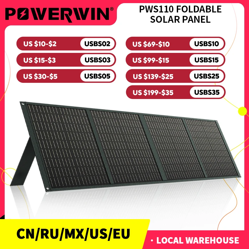 Panel Solar Plegable 110W PWS110, Alta Eficiencia 24% 12V para Sistema Solar Exteriores – Ideal para Viajes
