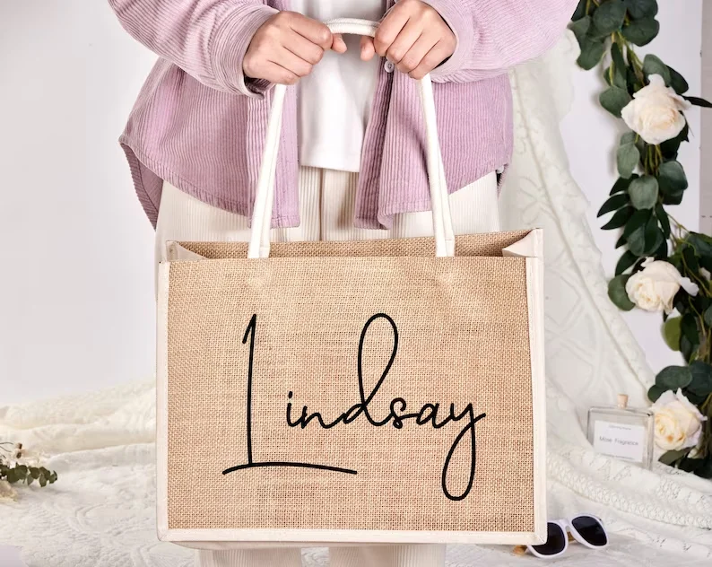 Personalized Burlap Bags Custom Bridesmaid Burlap Beach Tote Bag Bridesmaid Burlap Tote gift Bags Bridesmaid Proposal Wedding