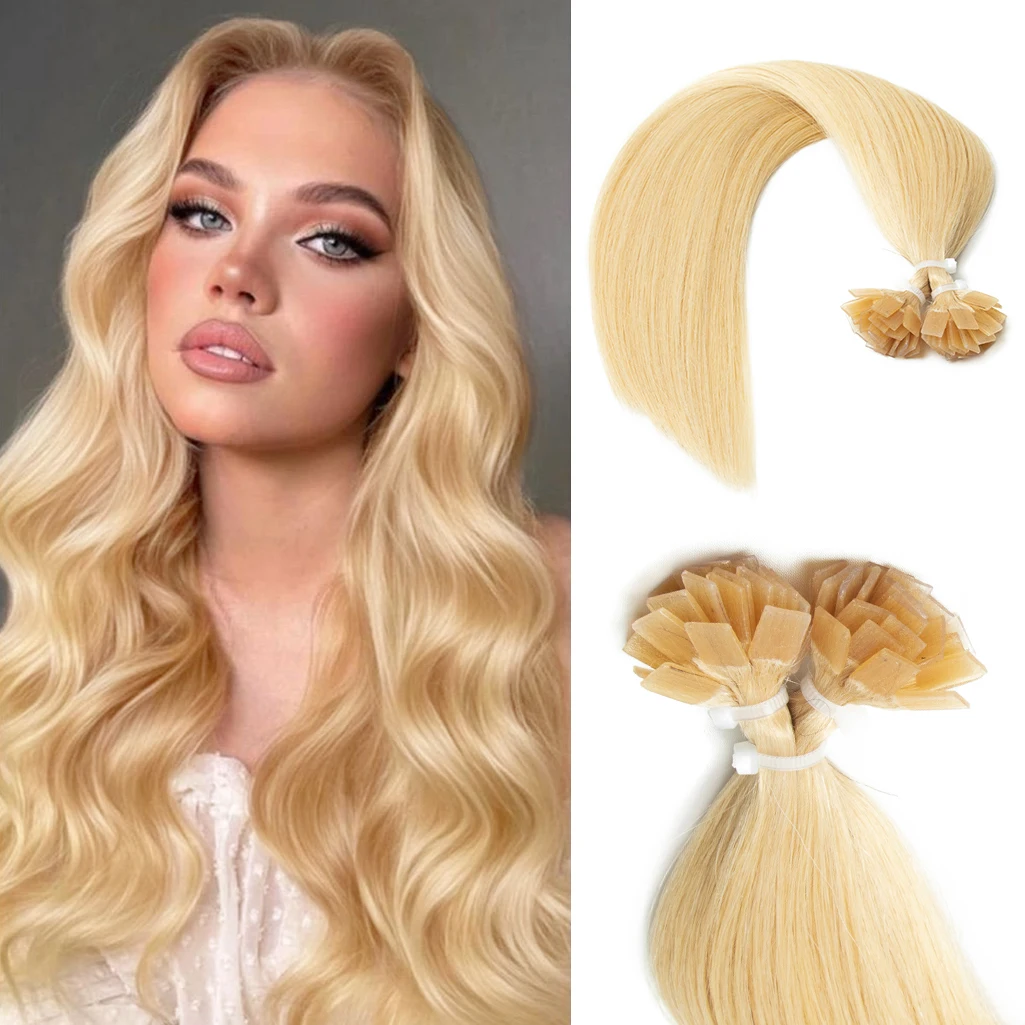 

Flat Tip Keratin Human Hair Extension Hot Fusion Hair Extensions 1x0.8cm Bond 14"-22" 30g/pack