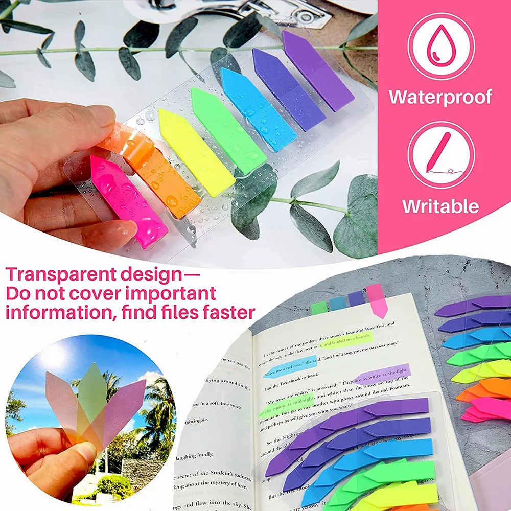 200 Sheets Bookmarks Stickers Clear Sticky Notes Fluorescent Small Index Tabs Flags To Do List Planners School Office Stationery