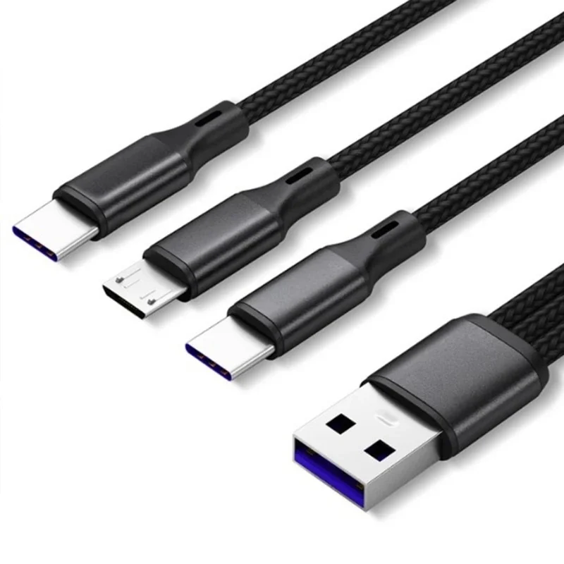 Câble USB tressé avec connecteur de port micro USB de type C, multiple, charge, universel, 3 en 1