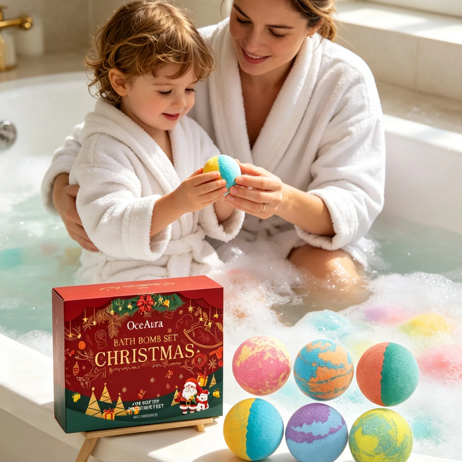 OceAura Christmas Bath Spheres Deep Nourishing Skin Gentle Removing Skin Dirt Long Lasting Fragrance Releasing Festive Bath Set
