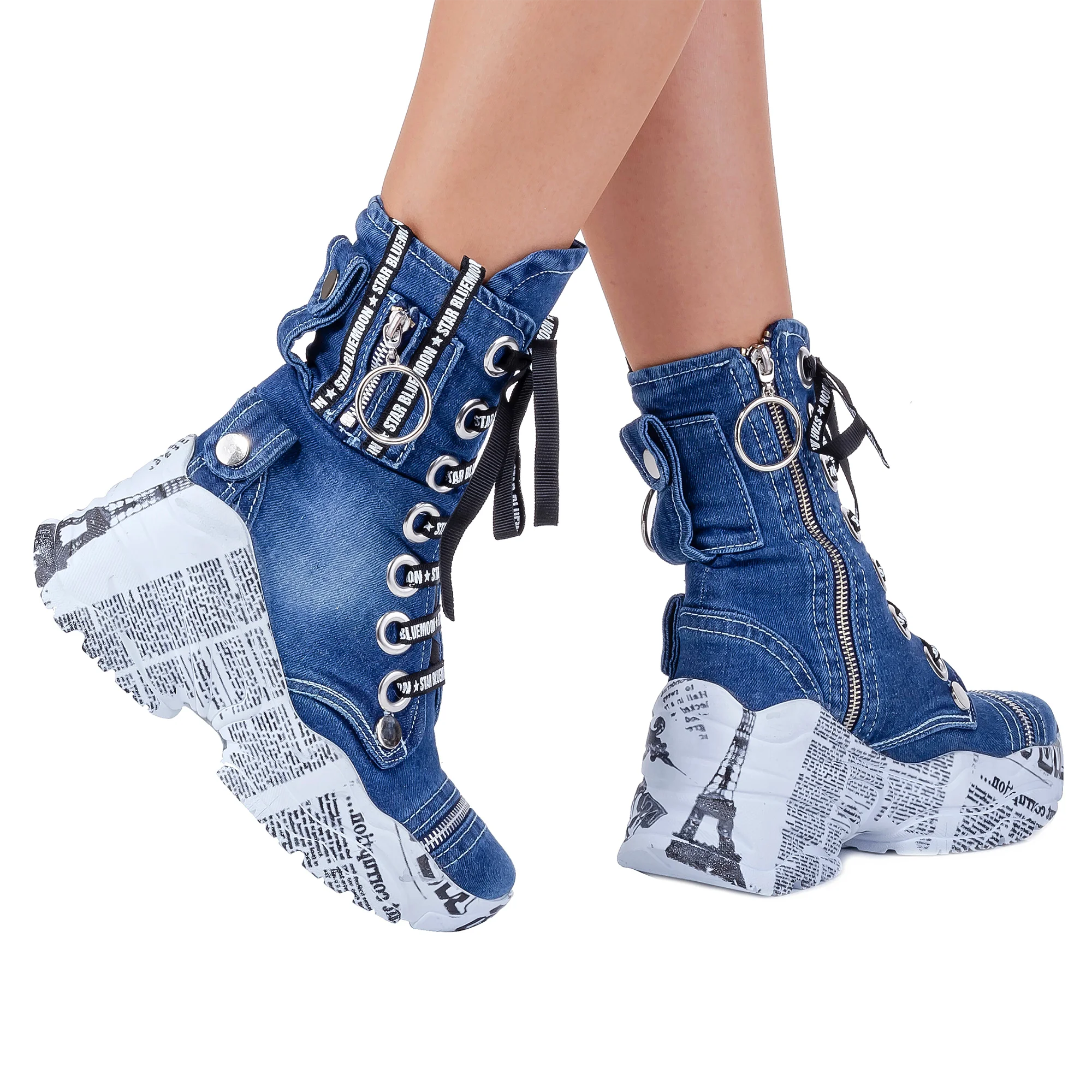 Denim Shoes Blue Denim Boots Women\'s Sports Shoes