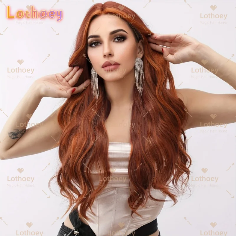 Long, Curly Bronze Highlights Lace Front Wig  Casual Style, Natural Look, Everyday Wear  Humen Hair Wig Cosplay