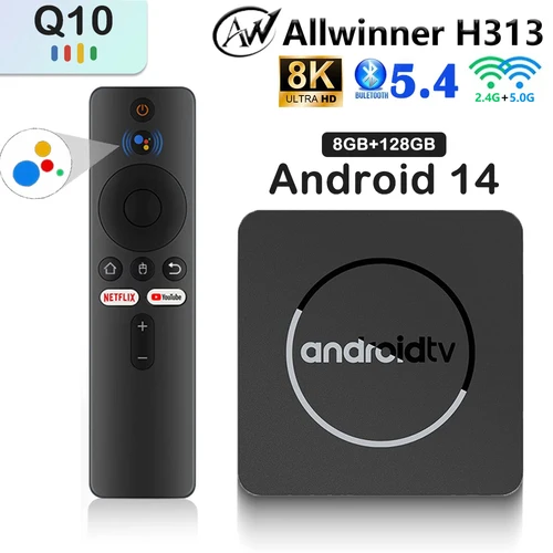 Dispositivo de TV inteligente Q10, decodificador con Android 14, Allwinner H313, Compatible con Wifi Dual de 2,4G y 5G, 8K, 64G, 128G de Rom, reproductor multimedia, decodificador de señal de voz