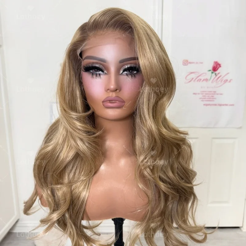 옴브레 허니 골든 블론드 바디 웨이브 체스트넛 브라운 루즈 웨이브 13x4 레이스 프론트 100% 인모 가발 프리플럭 풀 레이스