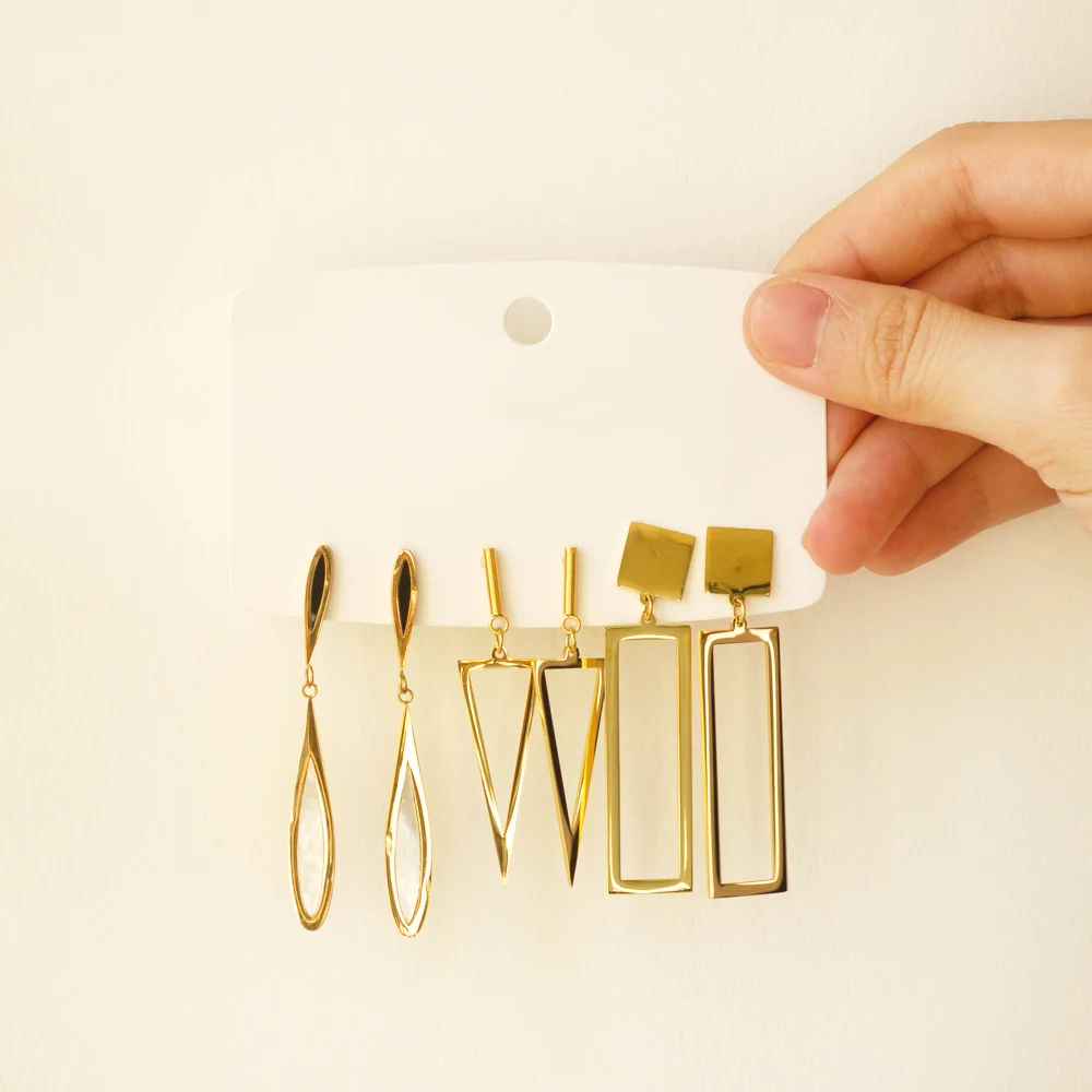 LUXUSTEEL Minimalist Geometric Dangle Earrings For Women Coin Charm Stainless Steel Metal Golden Color Exquisite Ear Jewelry