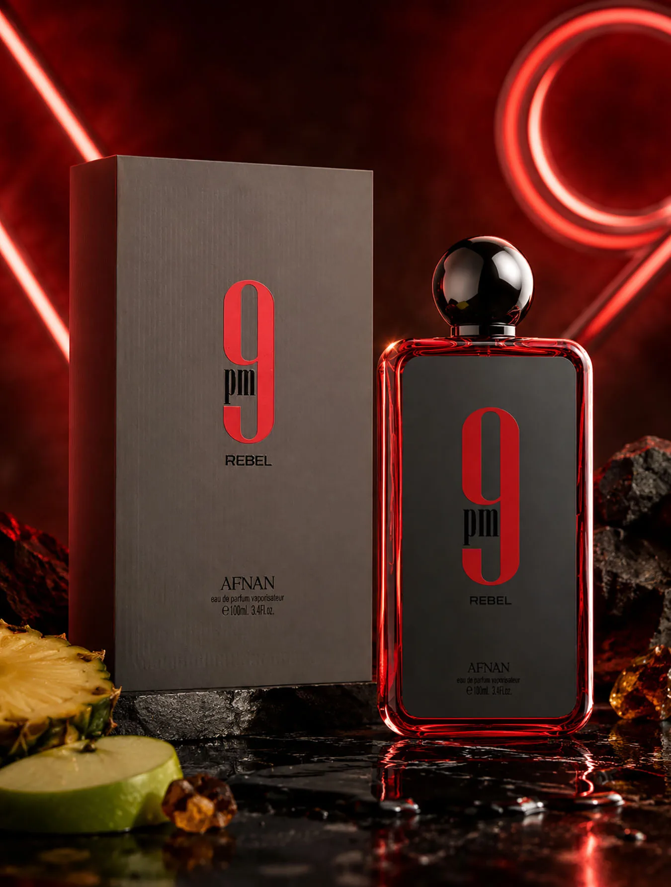 Afnan 9PM Rebel Eau de Parfum 100ml Fragancia Unisex de Larga Duración Aroma Cítrico Amaderado con Notas de Caramelo y Ámbar Ideal para Uso Diario y Ocasiones Especiales Perfume Original de Calidad Premium para Caballe