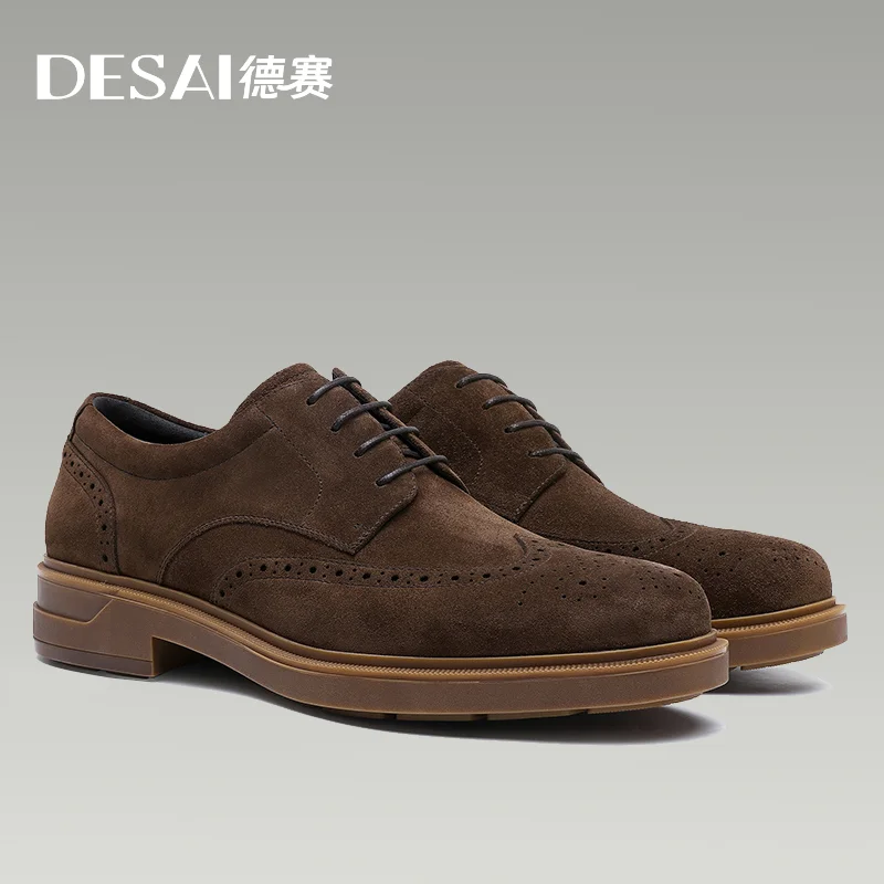 Desai Genuine Derby Men Shoes Cow Suede Leather Autumn Winter Brogue Casual Men Leather Shoe Male Dress Shoes Gifts