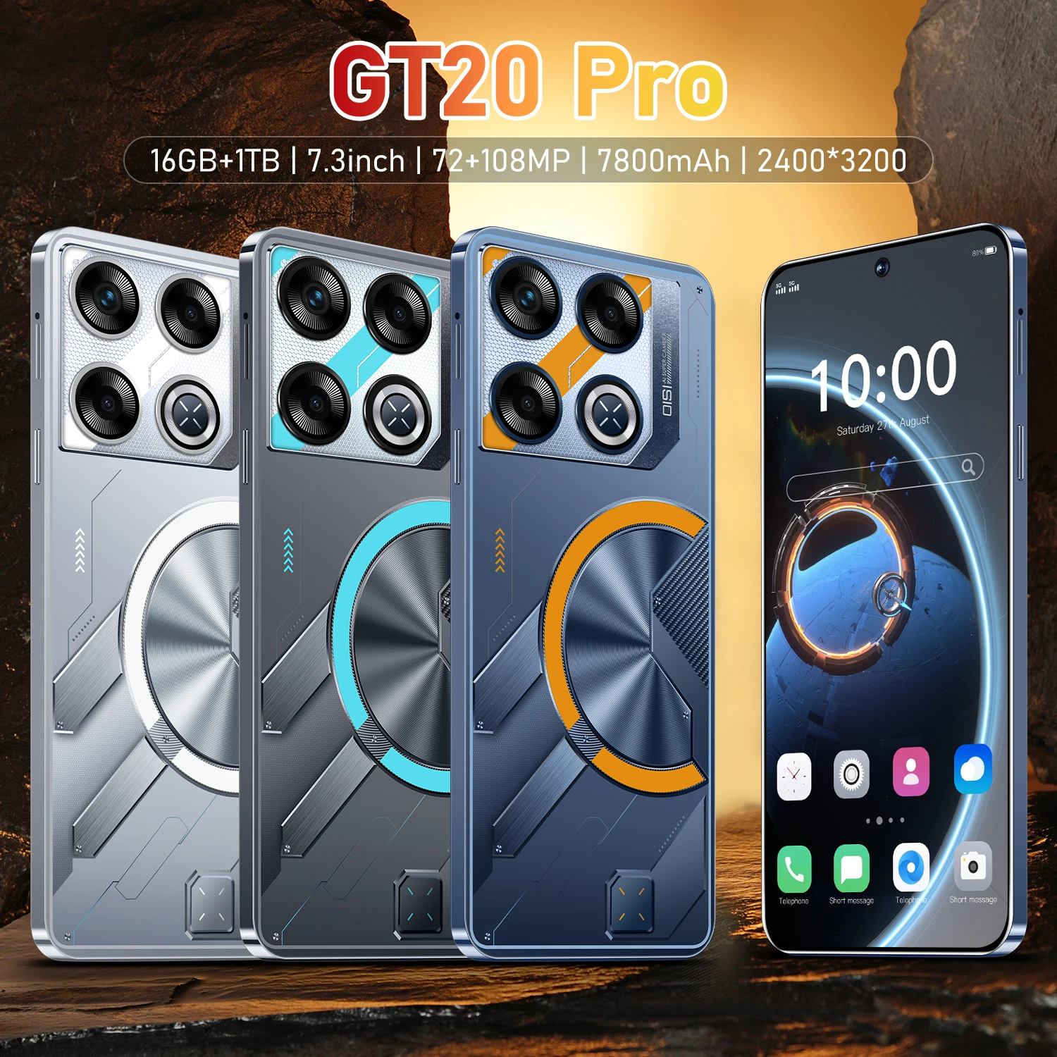 

2025 GT20 Pro New high-end HOT Cell phones 7.3 inch HD Snapdragon 8 gen3 Smartphone 5g Mobile Phones 16G+1TB 7800mAh Battery