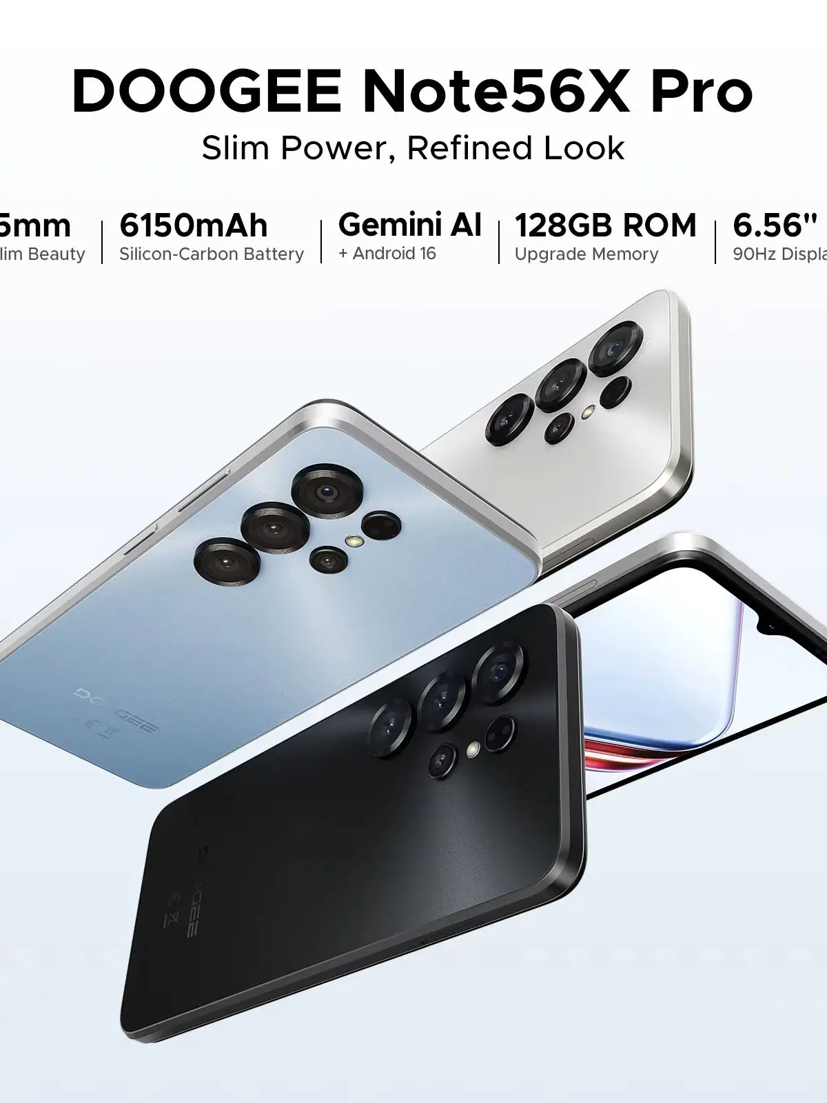 DOOGEE Note56 X PRO 5G Mobiele Telefoon Android 16 90Hz 8,45mm Slank Ontwerp 6150mAh Batterij 128GB Gemini Al Widevine L1 Smartphone NFC - afbeelding 2