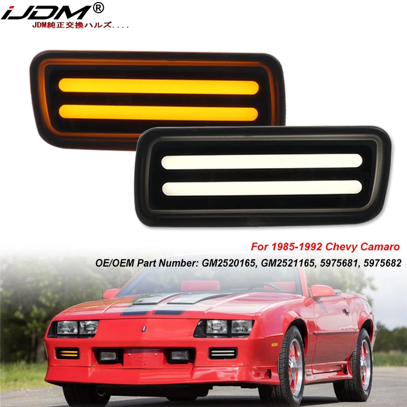 iJDM Sequential Front Turn Signal Light Assembly For Chevrolet Chevy Camaro,White LED Parking/Driving & Amber LED Blinker 85-92