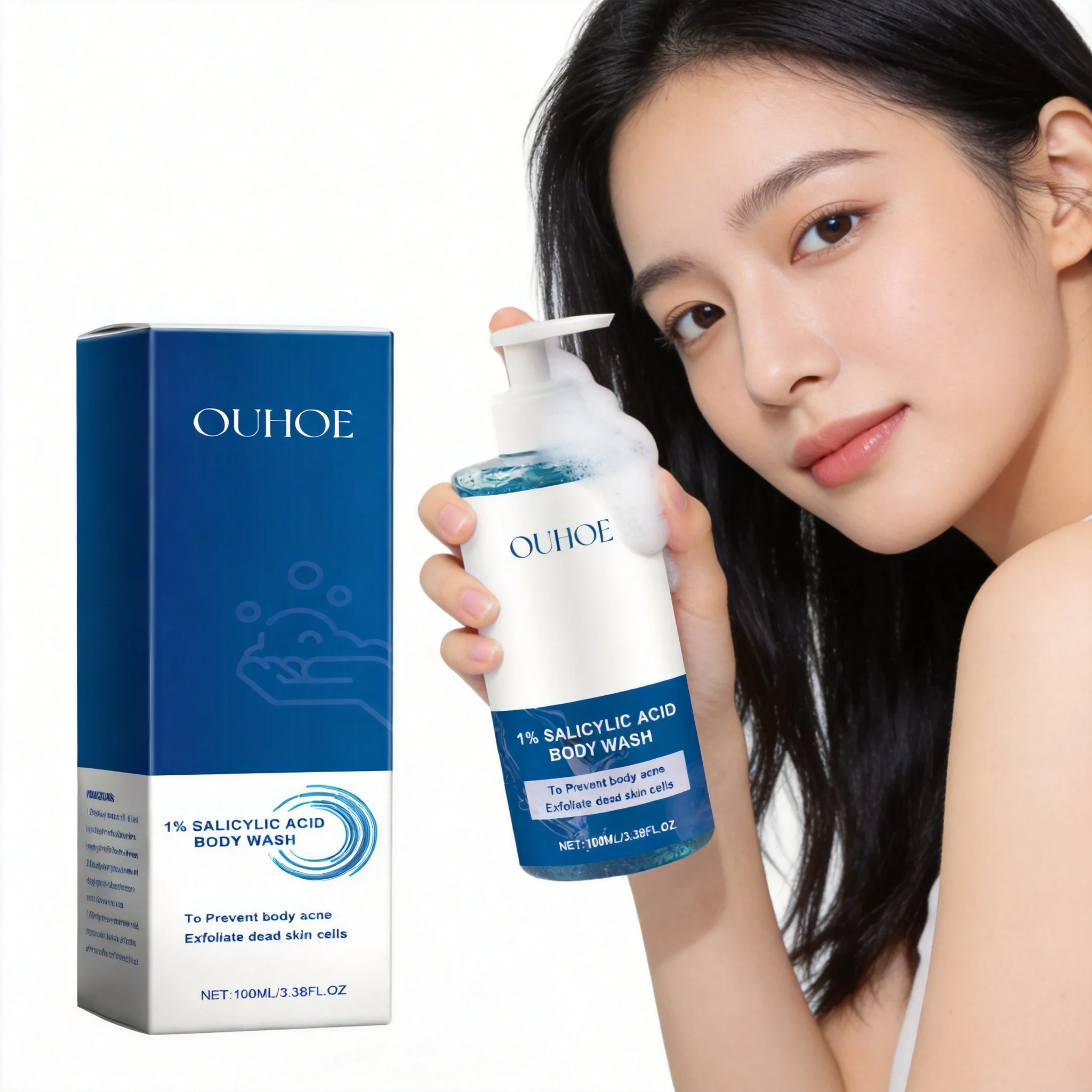 

OUHOE 100 мл Гель для душа с салициловой кислотой: успокаивающий и комфортный, глубоко увлажняющий, удаляет излишки жира, балансирует кожу.