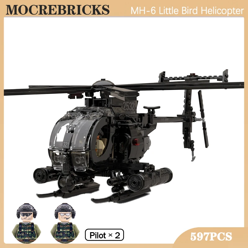 

Modern Air Force Weapons US MH-6 Little Bird Helicopter MOC Assembled Building Block SWAT Airplane Model Bricks Toys for Boys