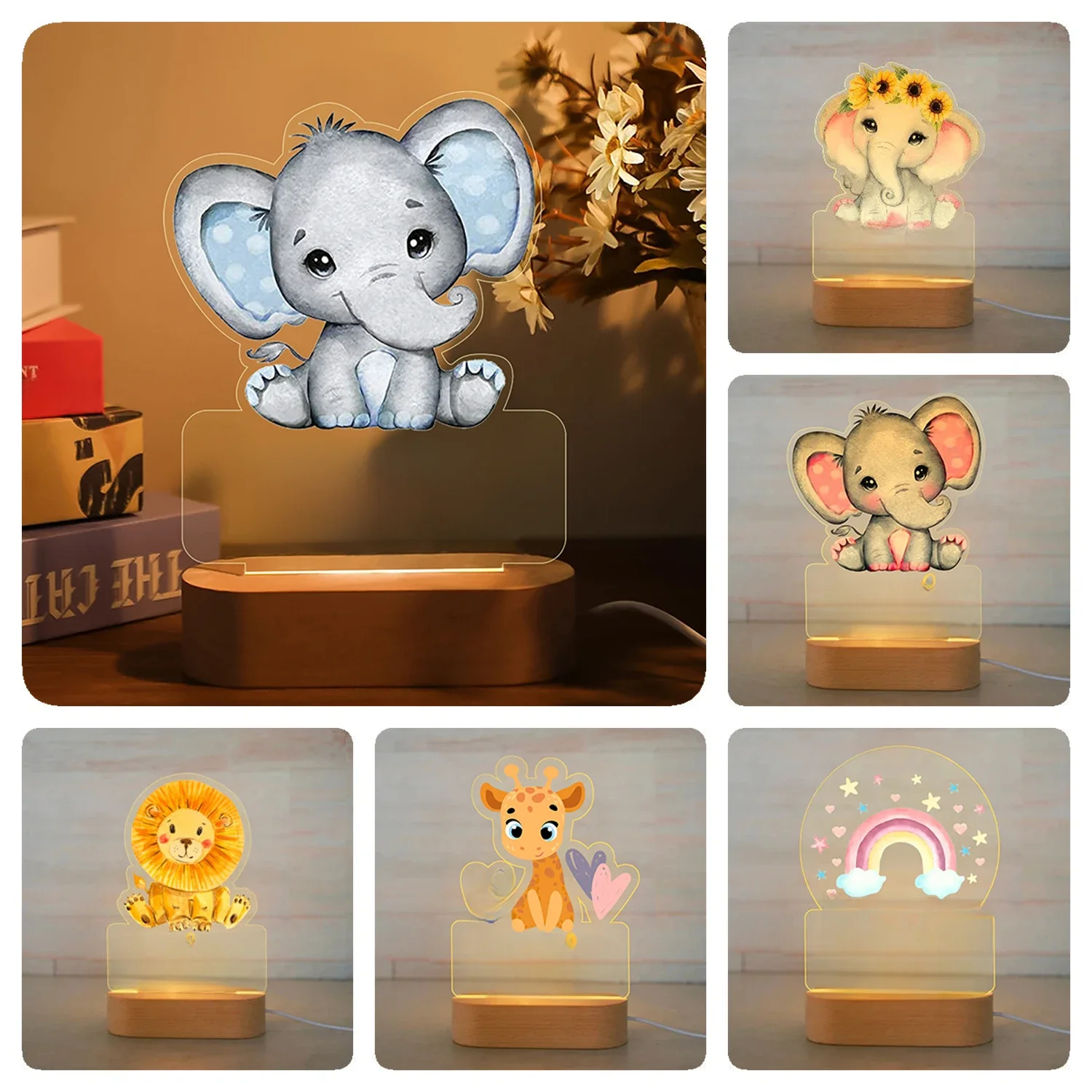 Gepersonaliseerde kinderen dier nachtlampje aangepaste naam acryl lamp baby kinderen slaapkamer decoratie pasgeboren verjaardag kerstcadeau - afbeelding 2